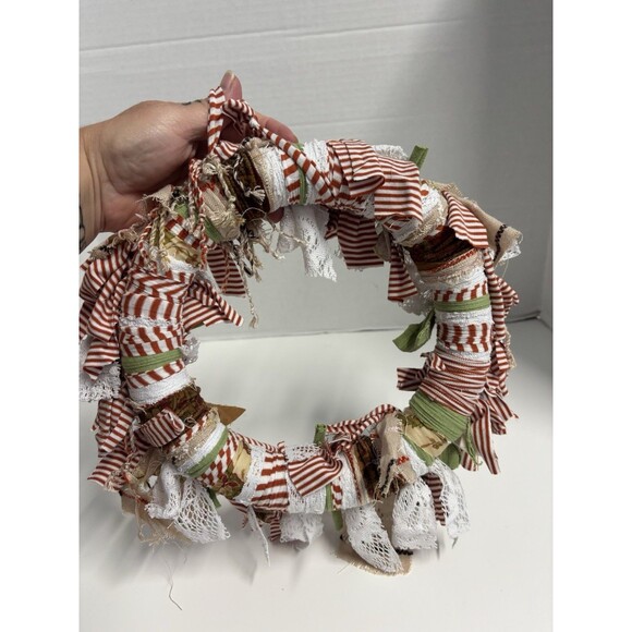 Handmade Rag Wreath Fall Harvest Thanksgiving Warm Neutral Colors - Picture 5 of 5